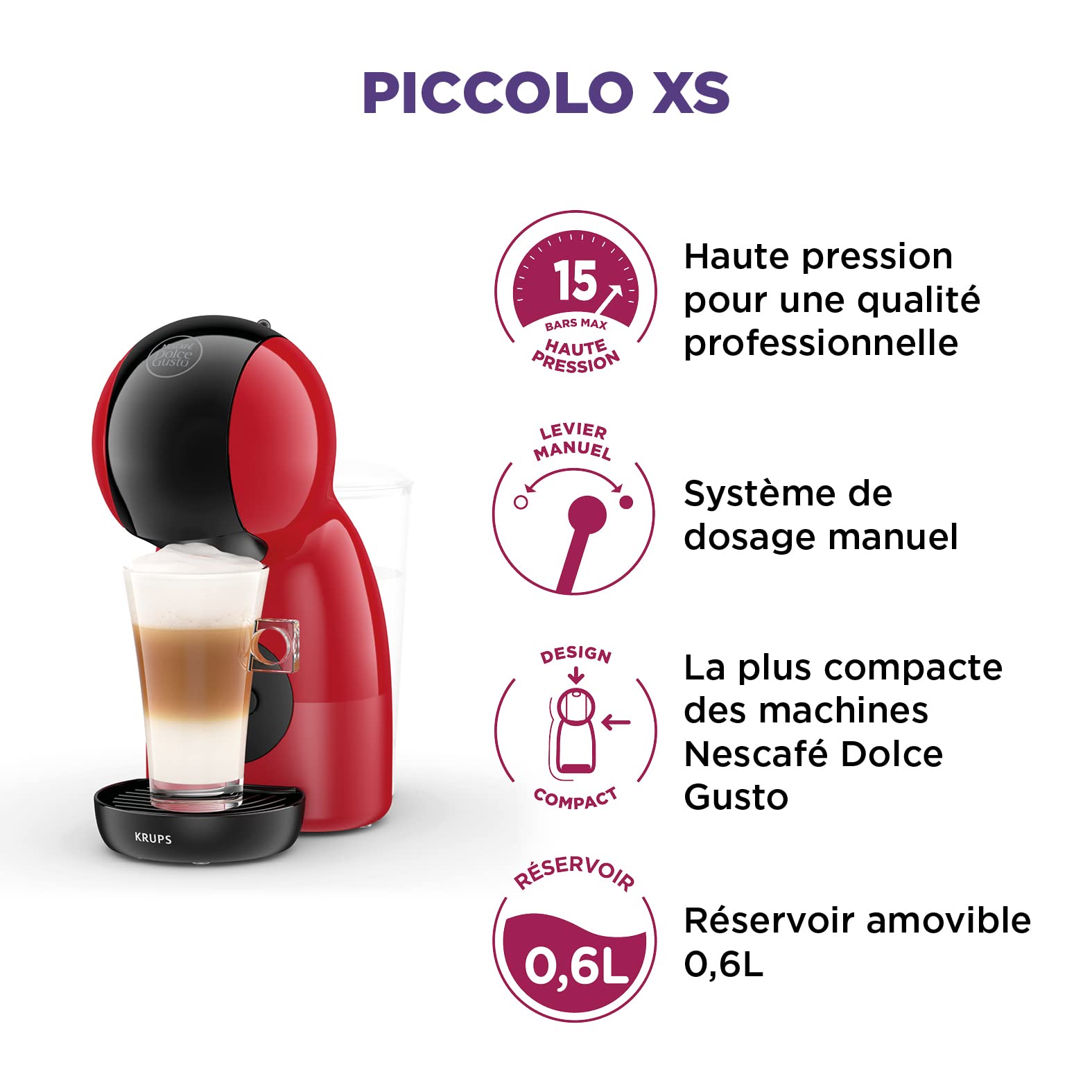 Machine à Café Capsules Piccolo XS Rouge – 15 Bars, Multi-boissons KP1A3510
